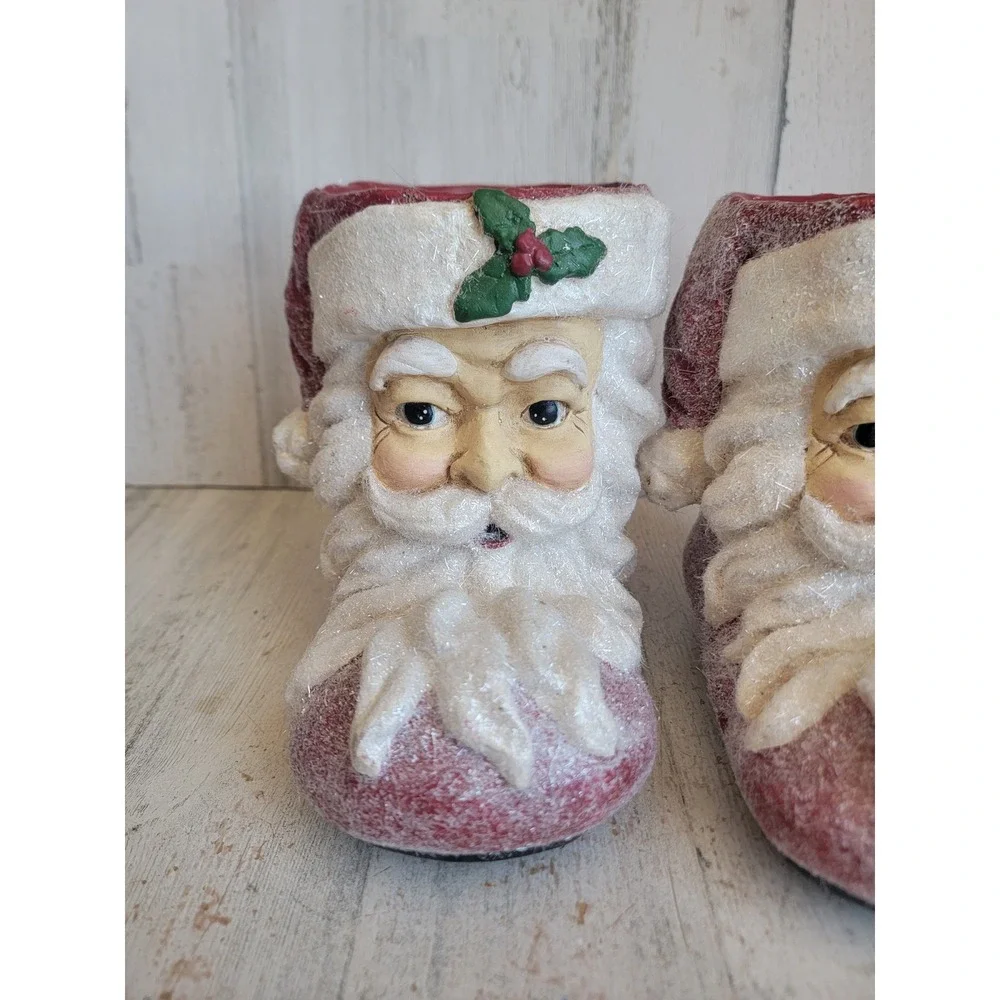 vintage Raz paper mache sugared Santa Claus boot shoes unique set glitter Xmas